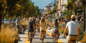 People biking on biking lane
